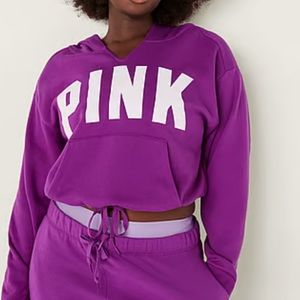 FLEECE CROPPED CINCHED CAMPUS HOODIE PURPLE SZ XL